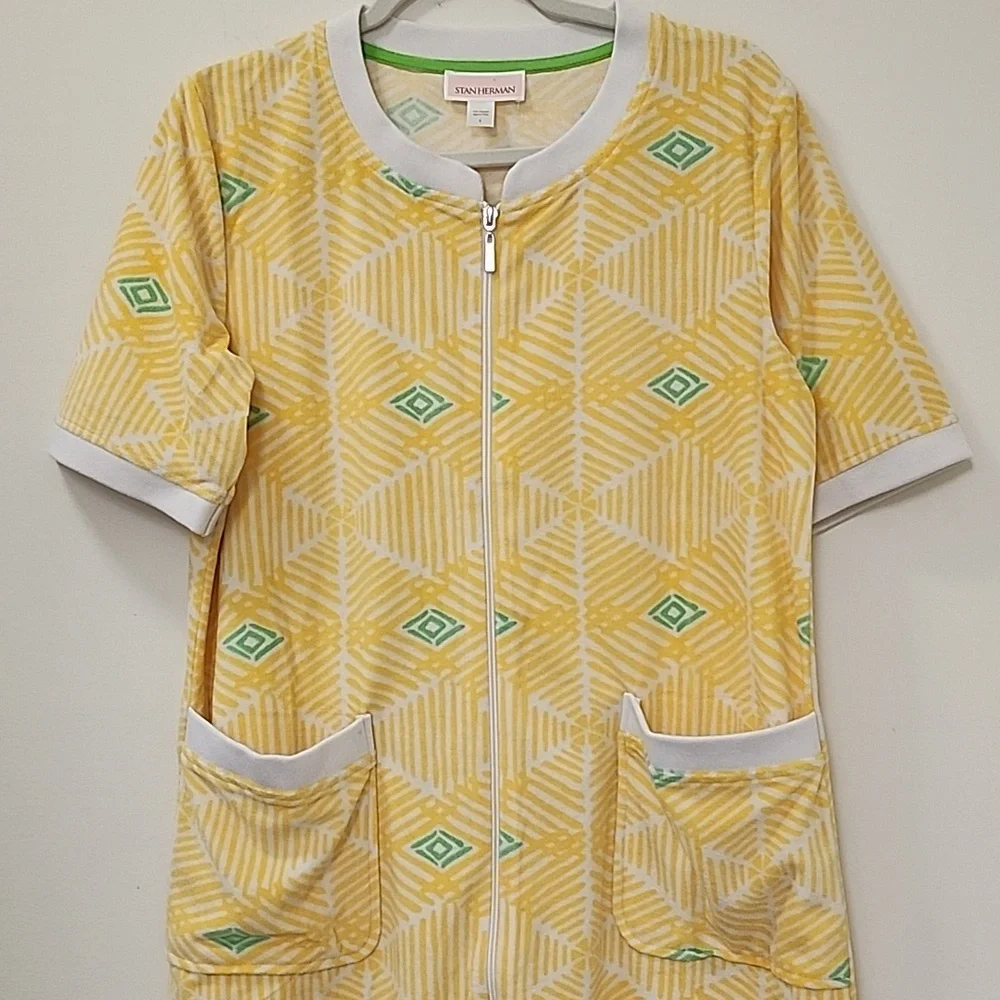 Stan Herman  Coastal Mosaic Ripples Zip Lounge/ Robe Dress Sunshine Size Small - Picture 16 of 16